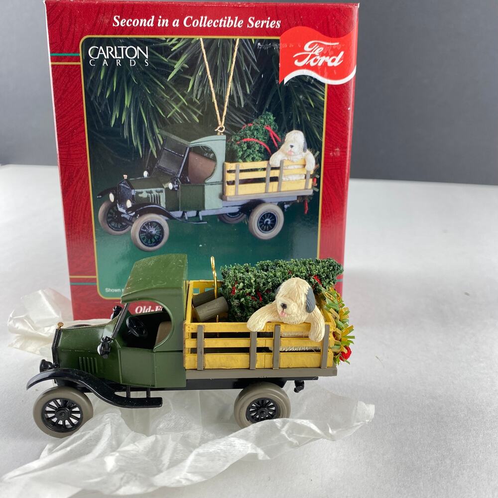 Vintage Carlton Cards Ford Model T Truck Dog Christmas Tree Ornament Boxed